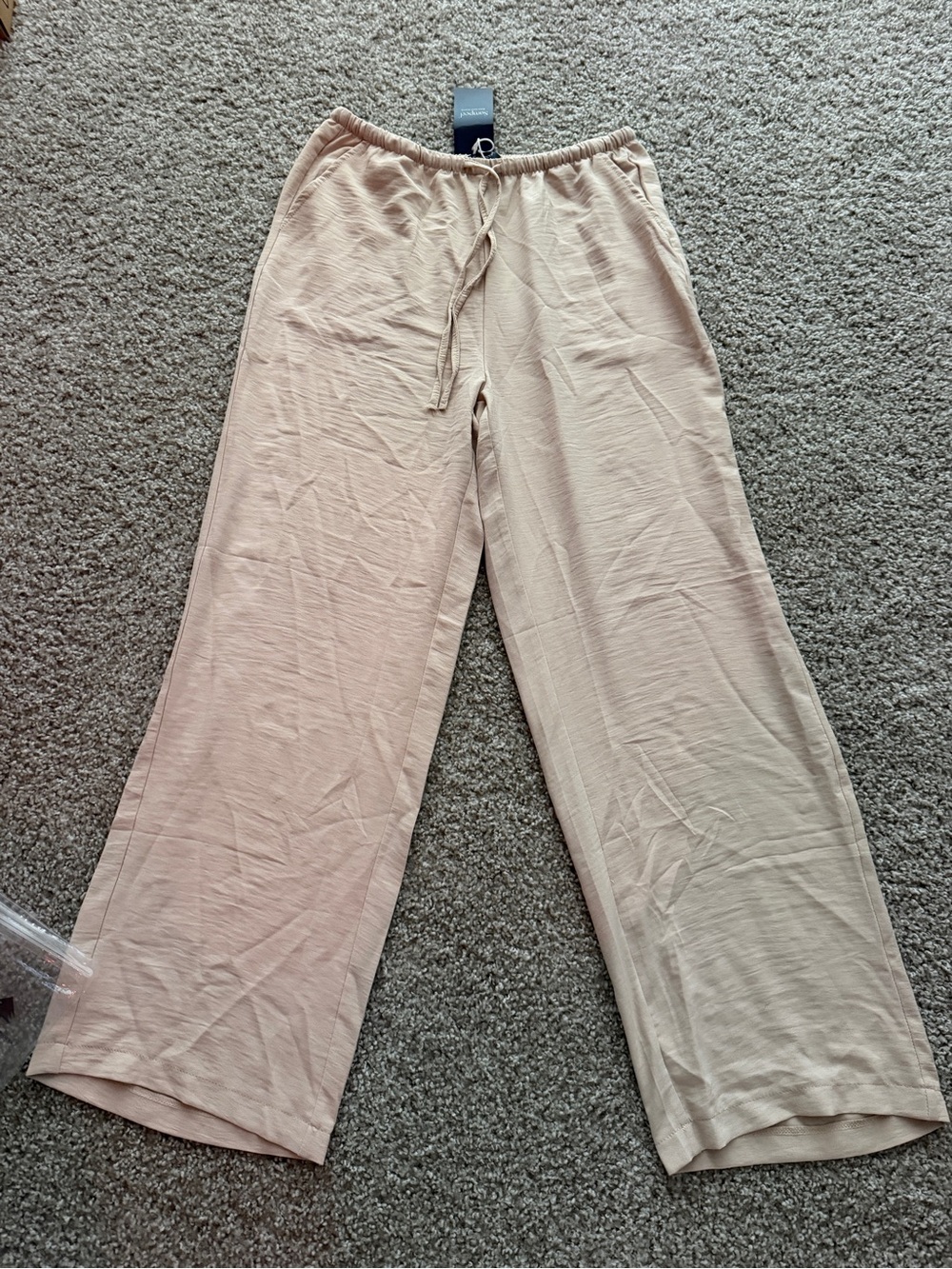 Lightweight Straight Leg Drawstring Pants - Cream